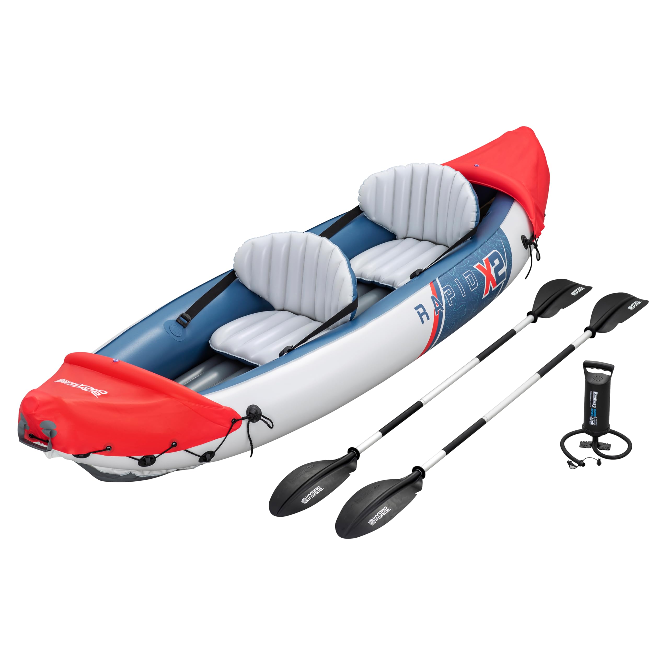 Hydro-Force Rapid Kayak 2 Person Inflatable Kayak Set with Seats, Backrest, Paddles, Hand Pump and Carry Bag