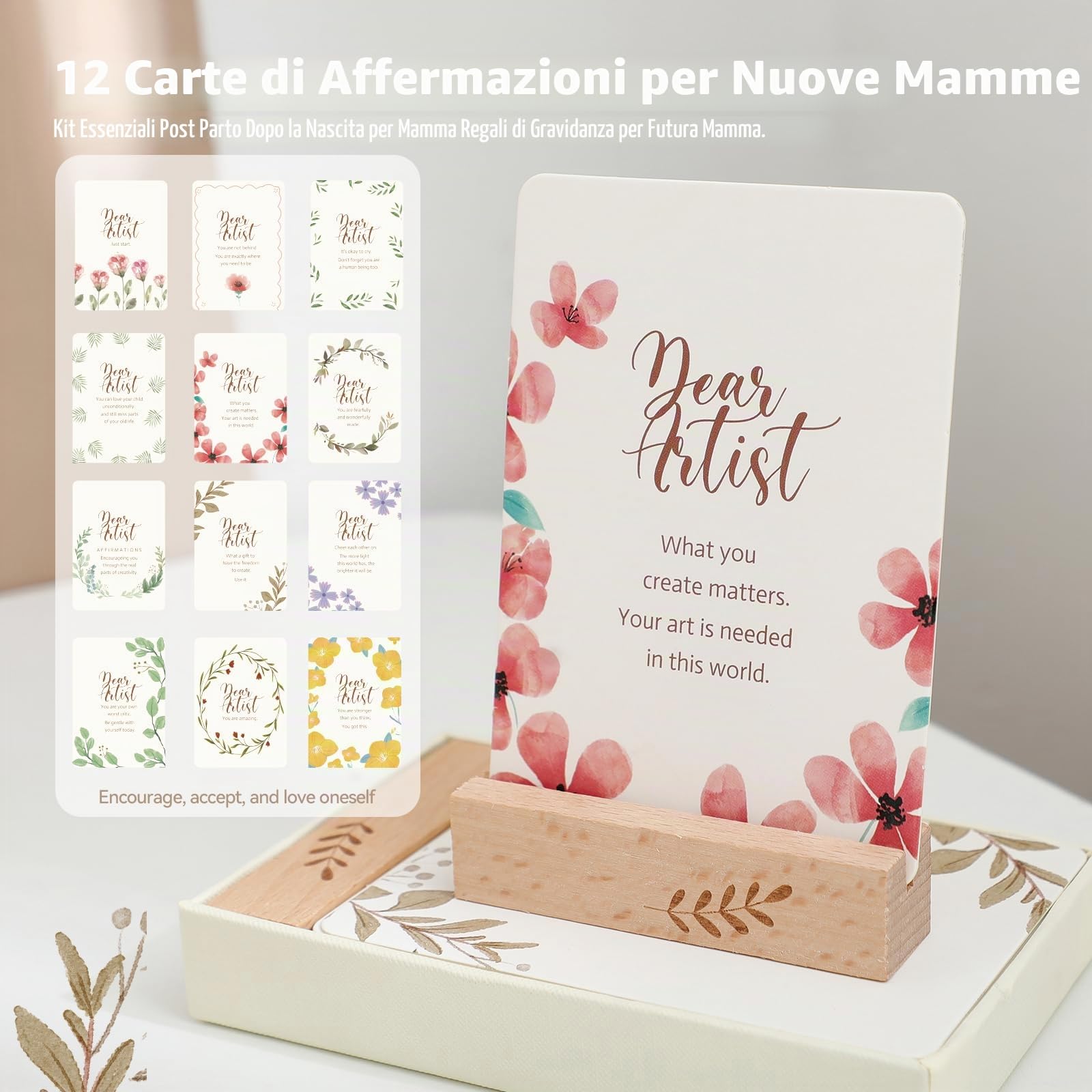 WOODEN TEETHER Set Regalo di 7 Pezzi per Mamma e Bambino, Regalo per Neonato Ragazza Ragazzo con Carta per Mamma, Sonaglio per Bambini, Becco, Calzini, Biglietto di Auguri, Regalo per Neonati per Baby