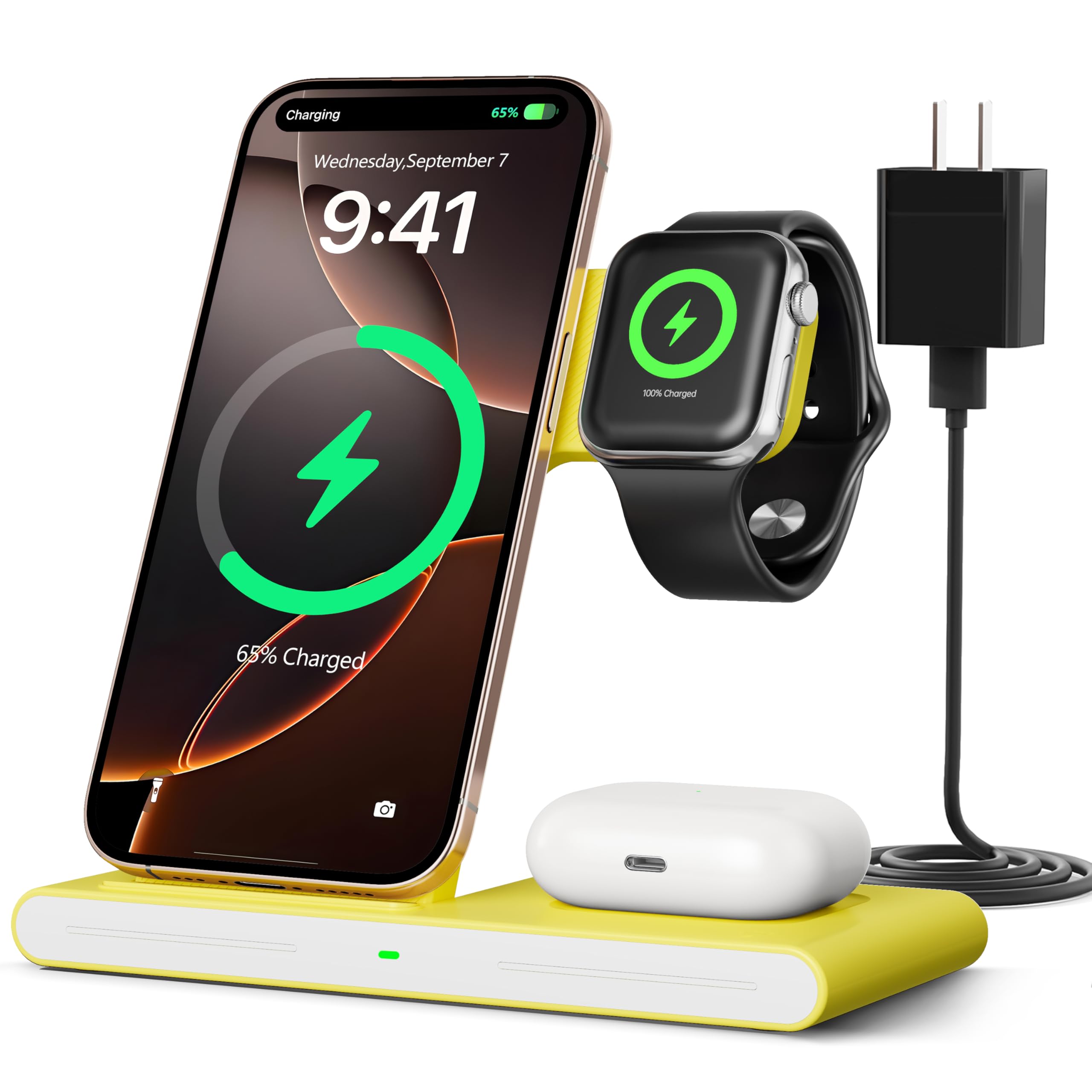 2026 Wireless Charger for Apple and Android Charging Station,3 in 1 Fast Max Charging for iPhone 16 15 14 13 12 Pro Max Plus, Apple Watch Series & Air