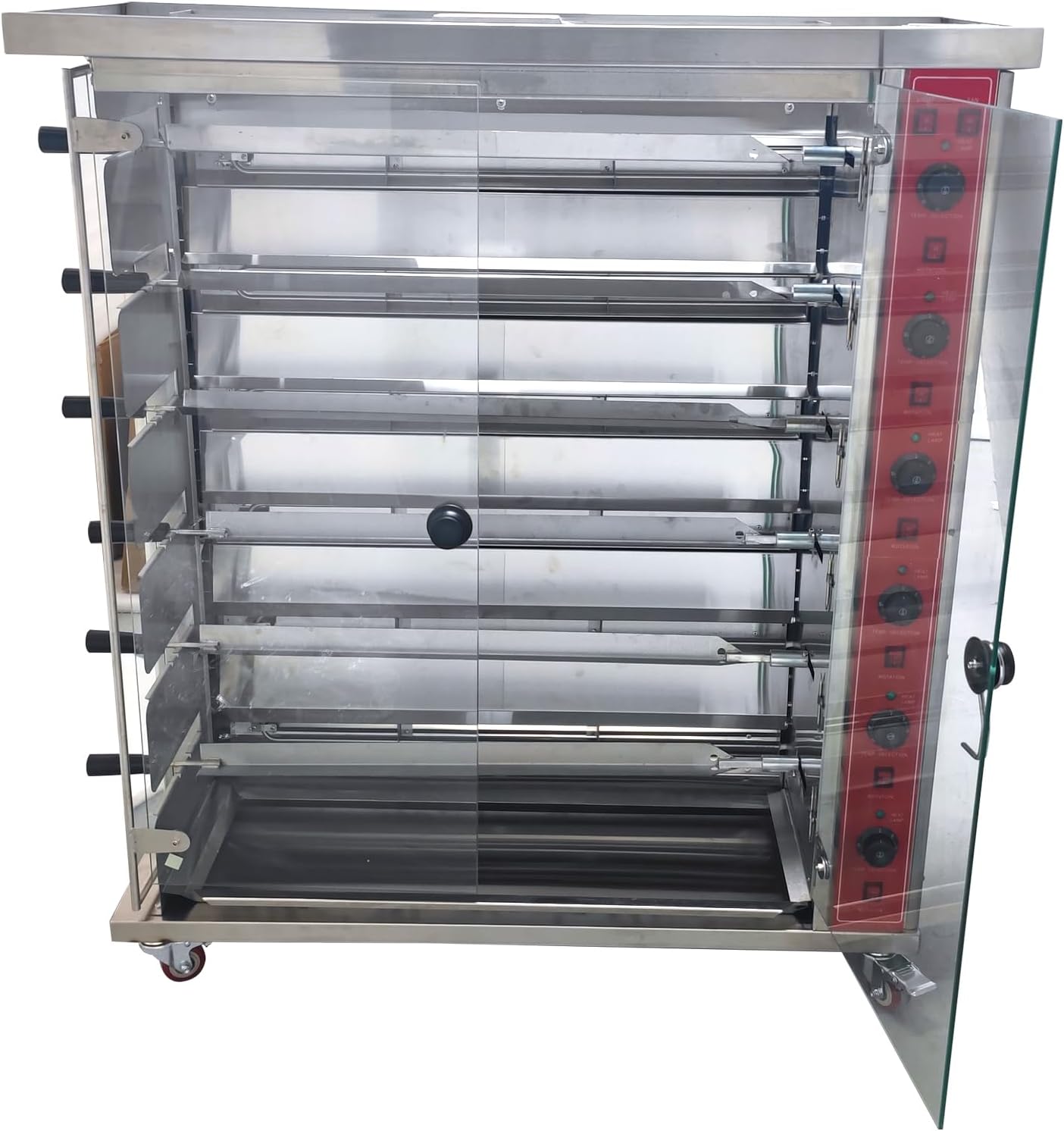 Electric 6-Roll Rotisserie Chicken Machine Commercial Roaster Machine for Chicken & Duck with 50-300°C Adjustable Temperature 12.3KW 220V/ 60HZ