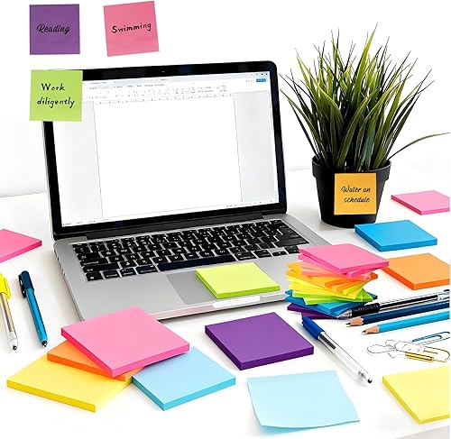Miniatura 5 de Notas adhesivas de 3 x 3 Almohadillas autoadhesivas, notas reciclables, notas adhesivas de colores brillantes, cuaderno, oficina