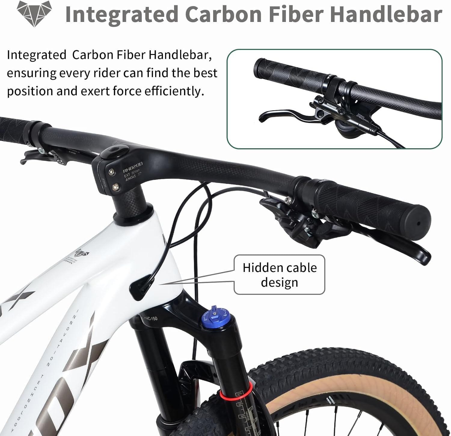 Carbon Full Suspension Mountain Bike,29er Carbon Fiber Mountain Bike with Shimano M6100 Deore Groupset 12-Speed,Carbon Frame Integrated HandleBar,Superlight Air Suspension Fork 140mmTravel,Rear Shock