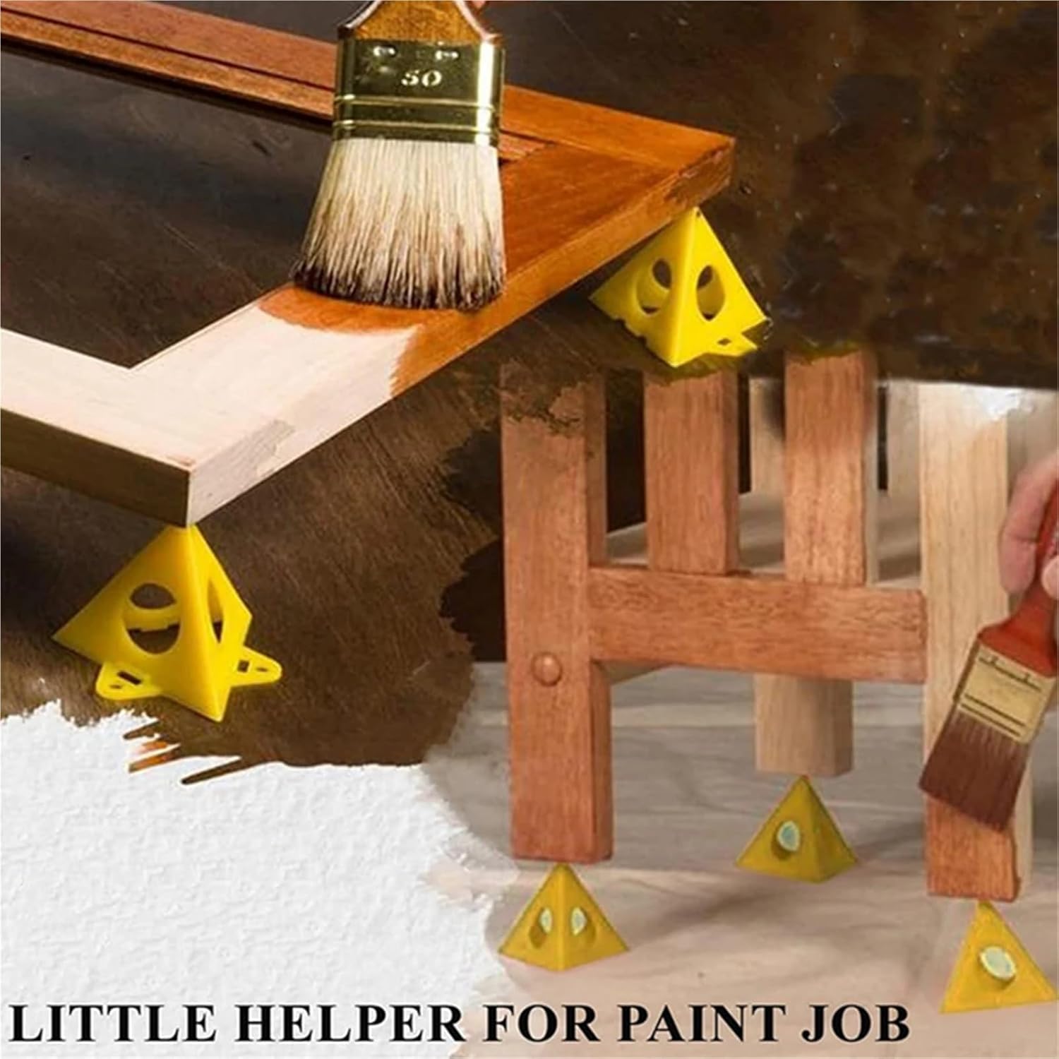 Secure 100pcs Mini Multitool Paint Rack Stands Tool Triangle Pads Feet for Tripod Pad Carpenter Woodworking(Yellow)