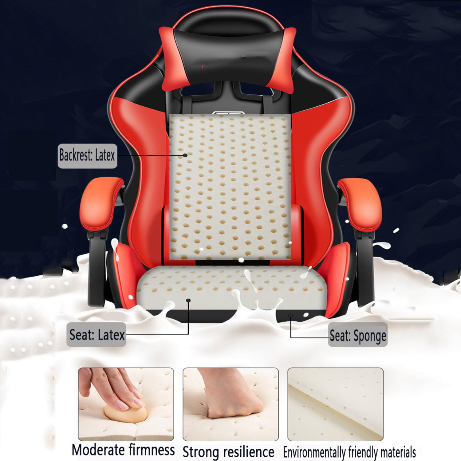 Chaise de bureau ergonomique à dossier haut avec soutien lombaire, accoudoirs réglables, coussin confortable pour bureau à domicile