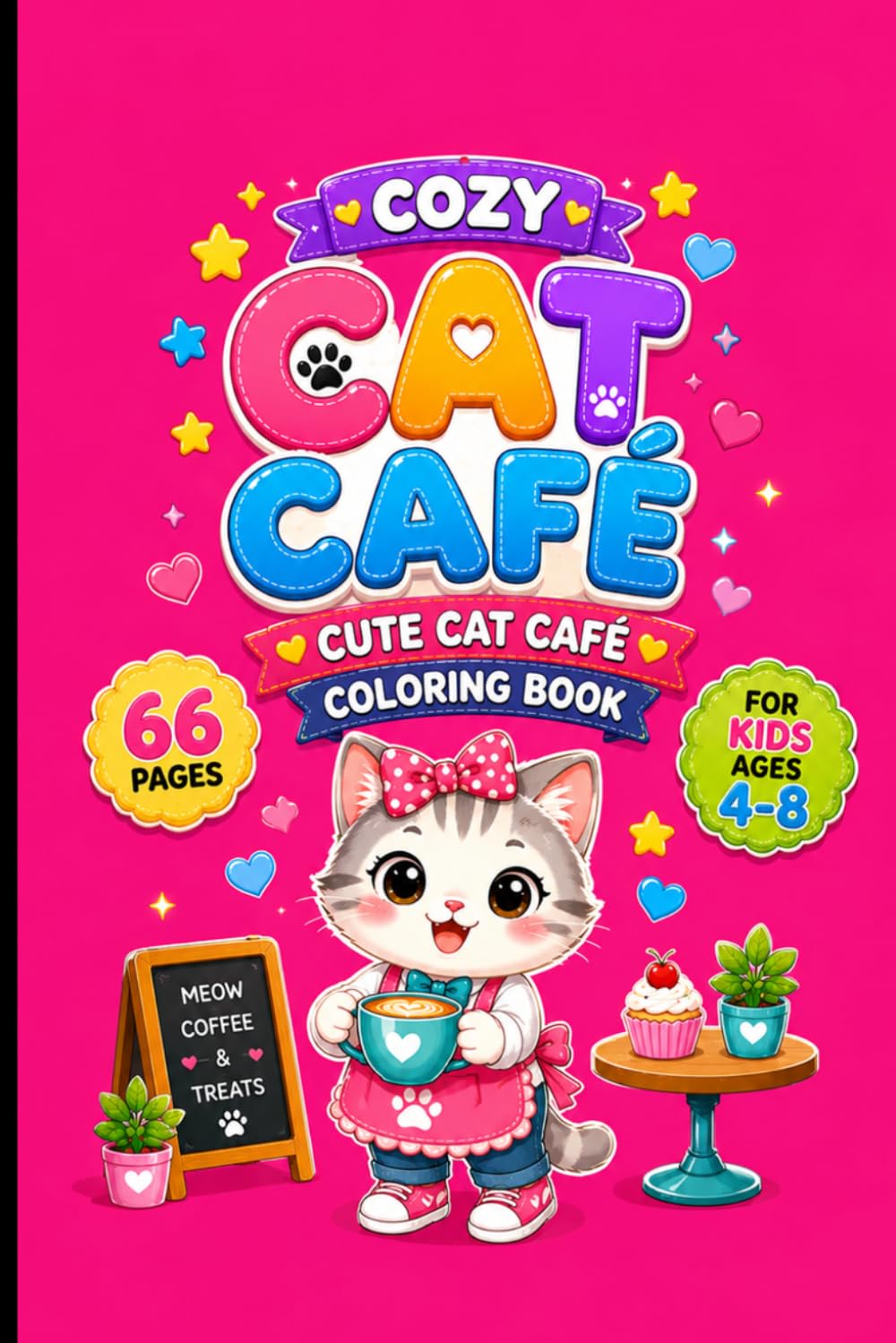Cozy Cat Café Coloring Book For Kids Ages 4-8: 66 Adorable Cat Café Scenes Featuring Cute Cats, Sweet Treats, Cozy Moments and Creative Fun