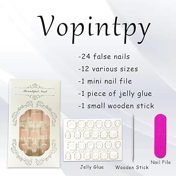 White French Tip Press on Nails Short Square Fake Nails Mirror Acrylic Glue on Nails Reusable Stick on Nails for Women DIY Manicure Design