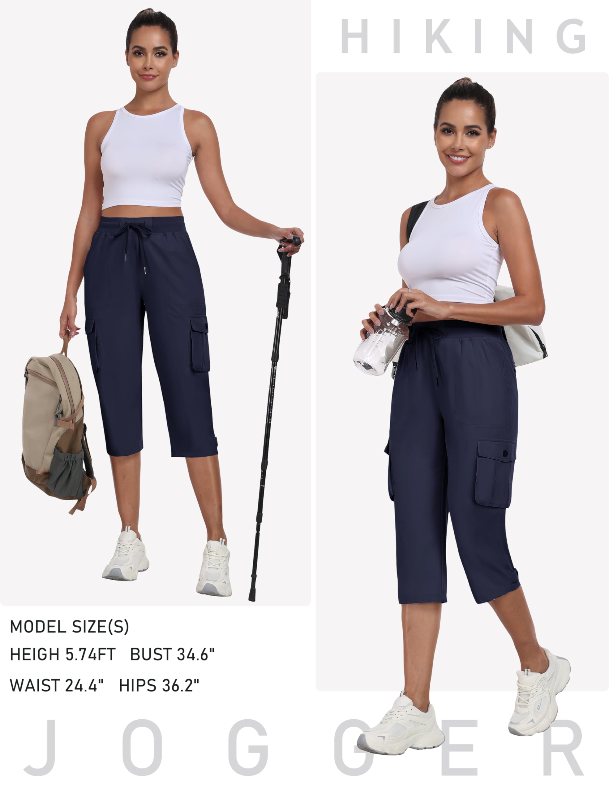 MoFiz Pantacourt Randonnée Femme Pantalon Cargo d'extérieur Léger et Respirant Pantacourt Cargo 3/4 d’été Séchage Rapide avec Poche S-3XL