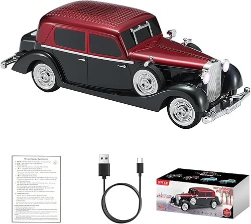 Miniatura 10 de WS-1934 Retro Classic Car Bluetooth Replica Altavoz – Sonido HD inalámbrico con radio FM, TWS estéreo, luces LED de fiesta, micrófono integrado