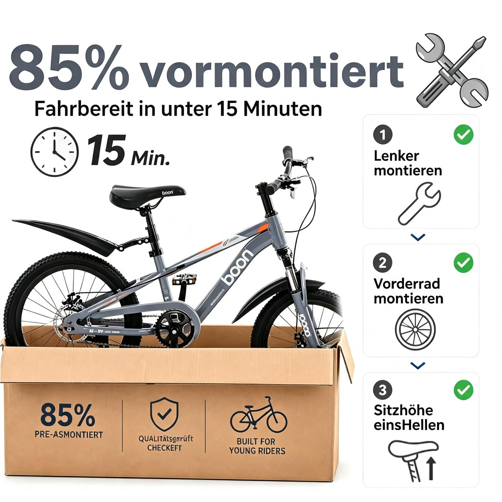 LSLIFE Kinder-Rennrad 18/20/22 Zoll, blau, rosa, grau – Kinderfahrrad für Jungen und Mädchen mit Schutzblech und Doppelscheibenbremsen, für Kinder von 5 bis 12 Jahren – Geschenk
