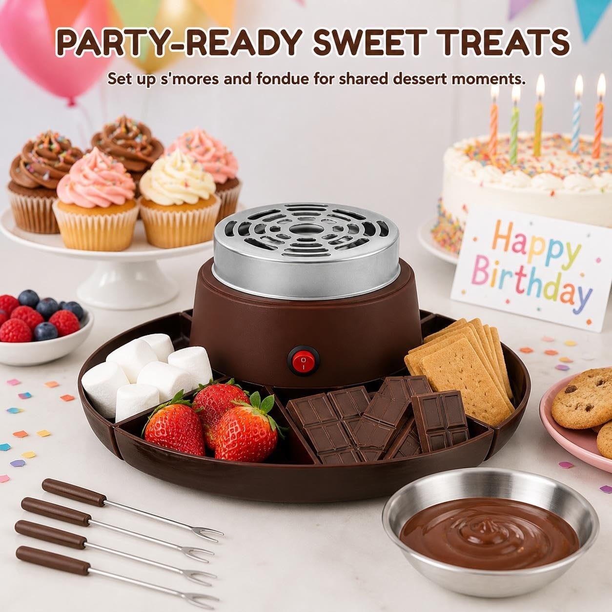 Juego de fondue de chocolate y máquina for hacer S'mores 2 en 1