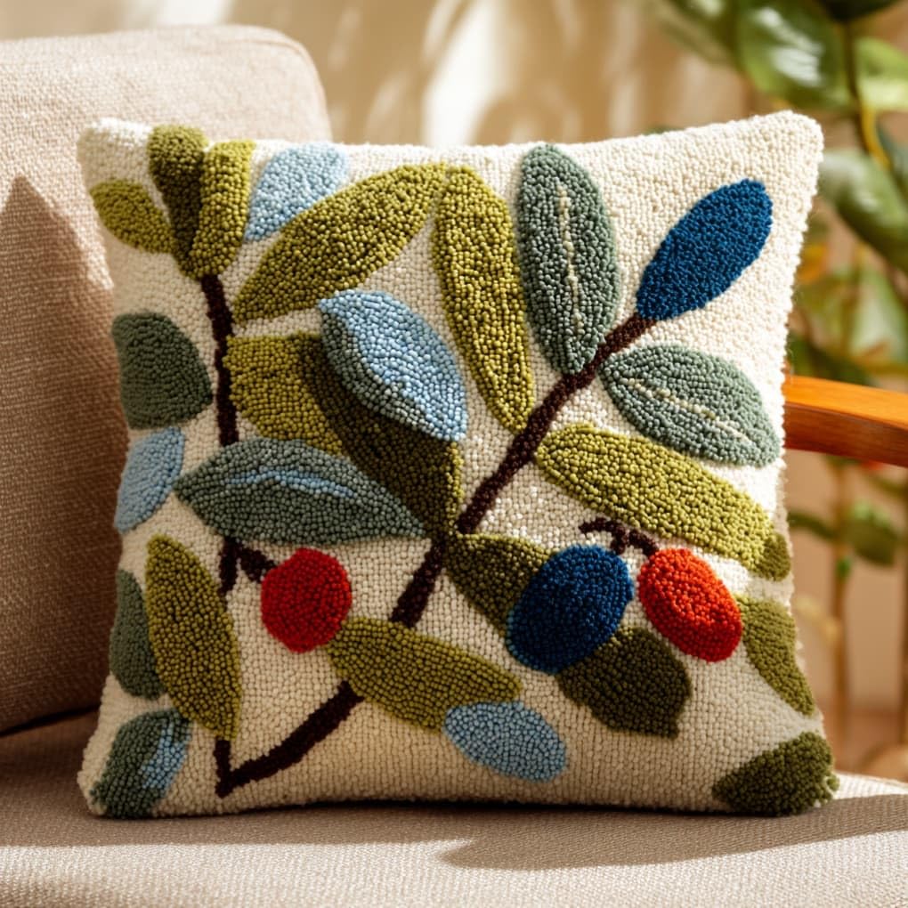 AxiangziK Latch Hook DIY Pillow Kit,Olive Branch Cushion Cover 43X43Cm