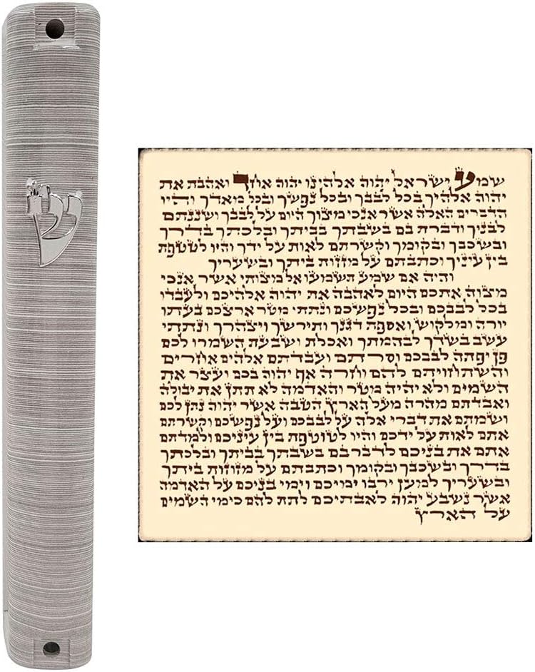 Waterproof Jewish MEZUZAH CASE with Scroll 3D Metal Painted Design Classic Israel Judaica Plastic Door Mezuza 5 Inch (Silver Stripes)