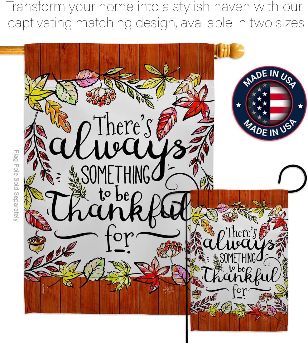 Breeze Decor Always Something Thankful Garden House Flag-Set Fall Harvest & Autumn Scarecrow Pumkins Sunflower Leaves Season Autumntime Gathering Banner Small Yard Gift Double-Sided, Made in USA
