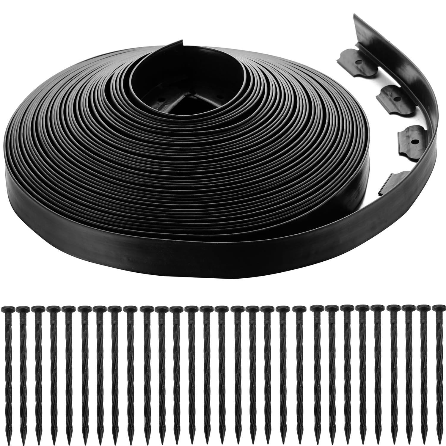 JDXN No Dig Landscape 2 Inch Tall Edging Garden Edging Landscape Edging Comes with Spikes for Landscaping, Flower Gardens, Lawn (Black, 20FT)