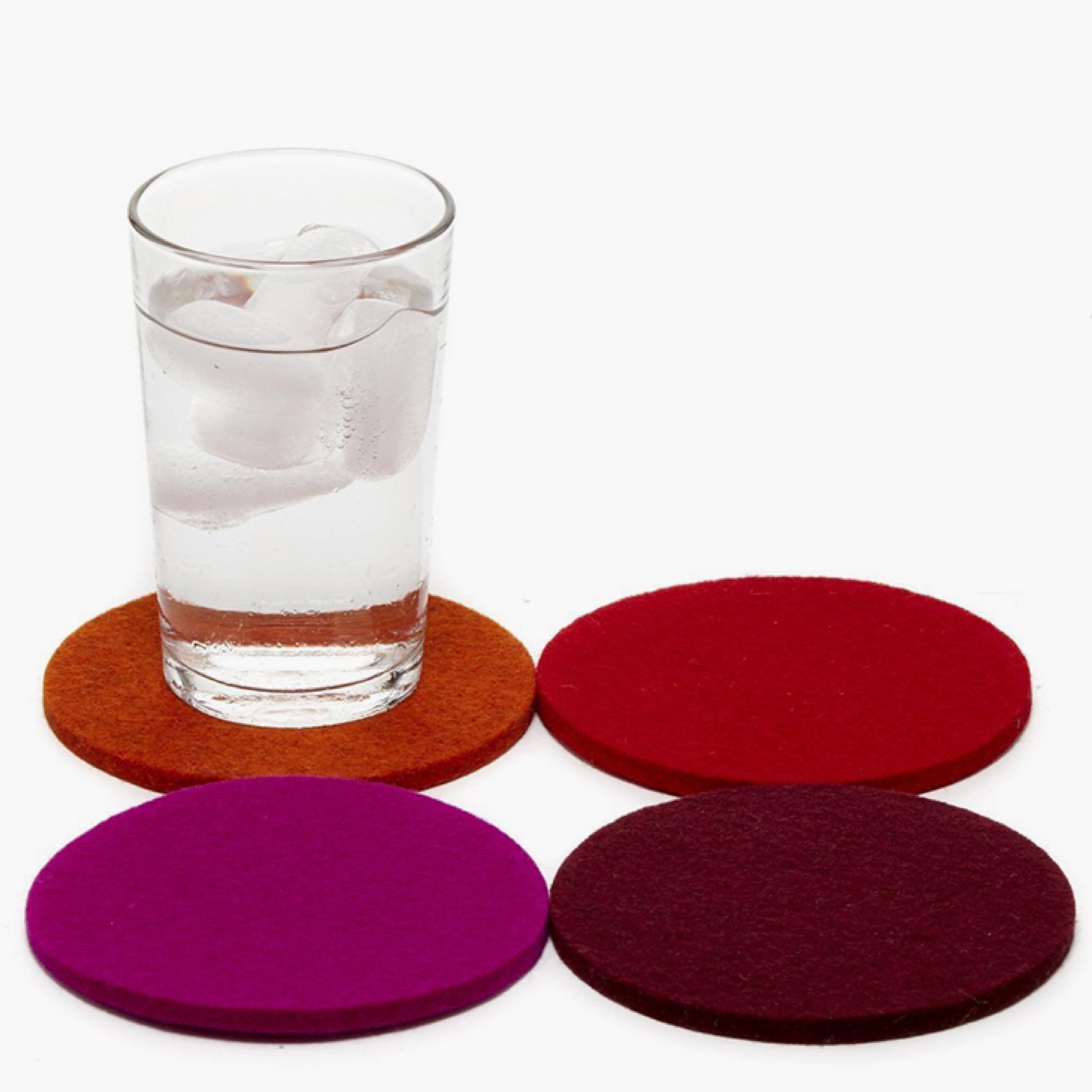 Bierfilzl Merino Wool Round Coasters Set of 4 - Bordeaux (4" Circles) - Absorbs 30% of Weight - German Wool - Heat Resistant, Sustainable, & Reusable - Home Decor & Coffee Table Decor
