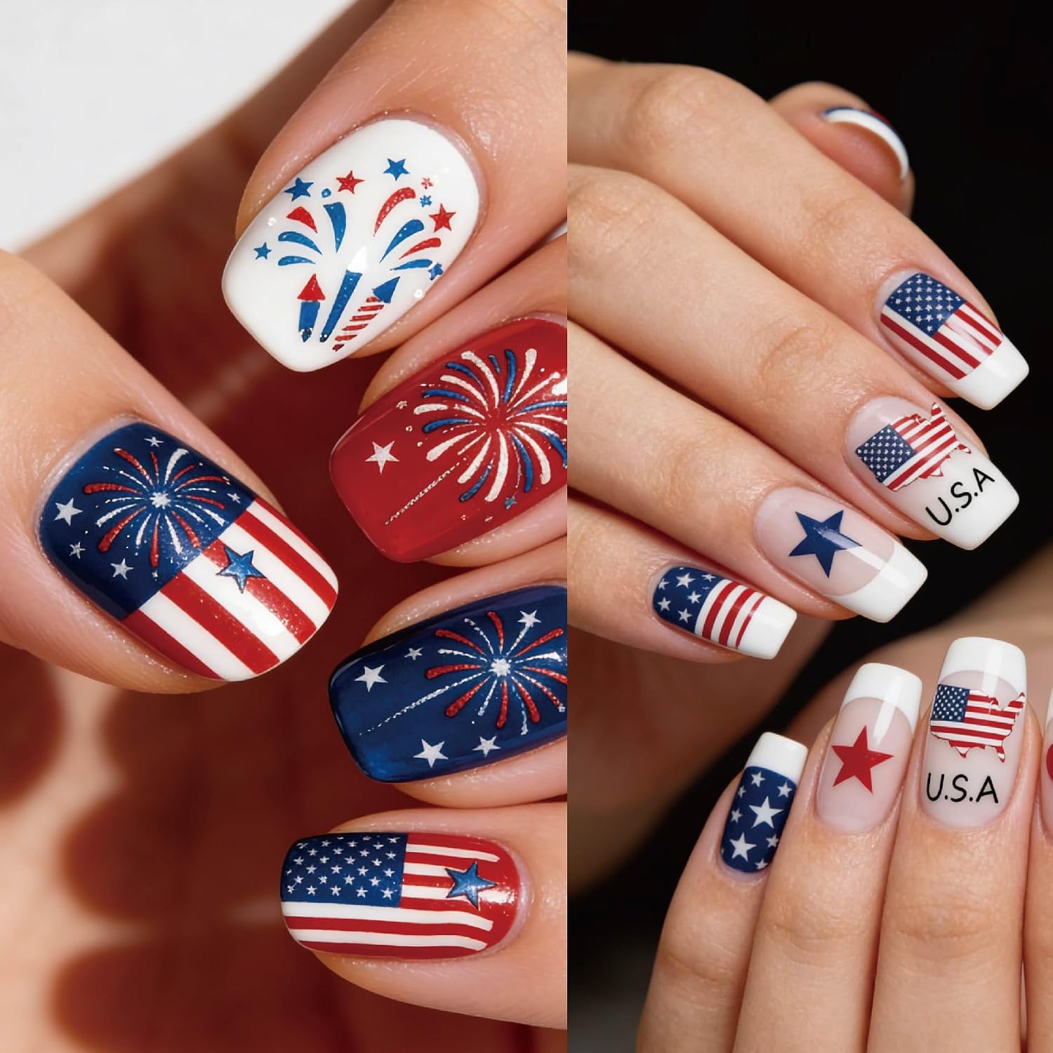 9 Sheets 4th of July Nail Stickers - 3D Self-Adhesive 4th of July Nail Decals - American Flag Stars Letters Fireworks for Fourth of July Nail Stickers Decorations - Women DIY Independence Day Decor