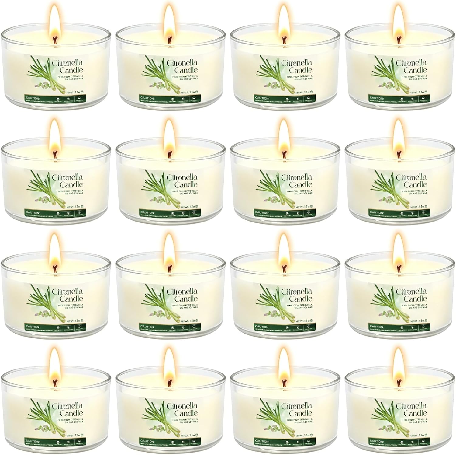 Citronella Candles Outdoor, 16 Pack 1.5oz, Long Burning Portable Travel Size Soy Wax Candles with Natural Citronella Oil, Small Acrylic Jar Candle Set for Patio, Backyard, Camping, Indoor Outside
