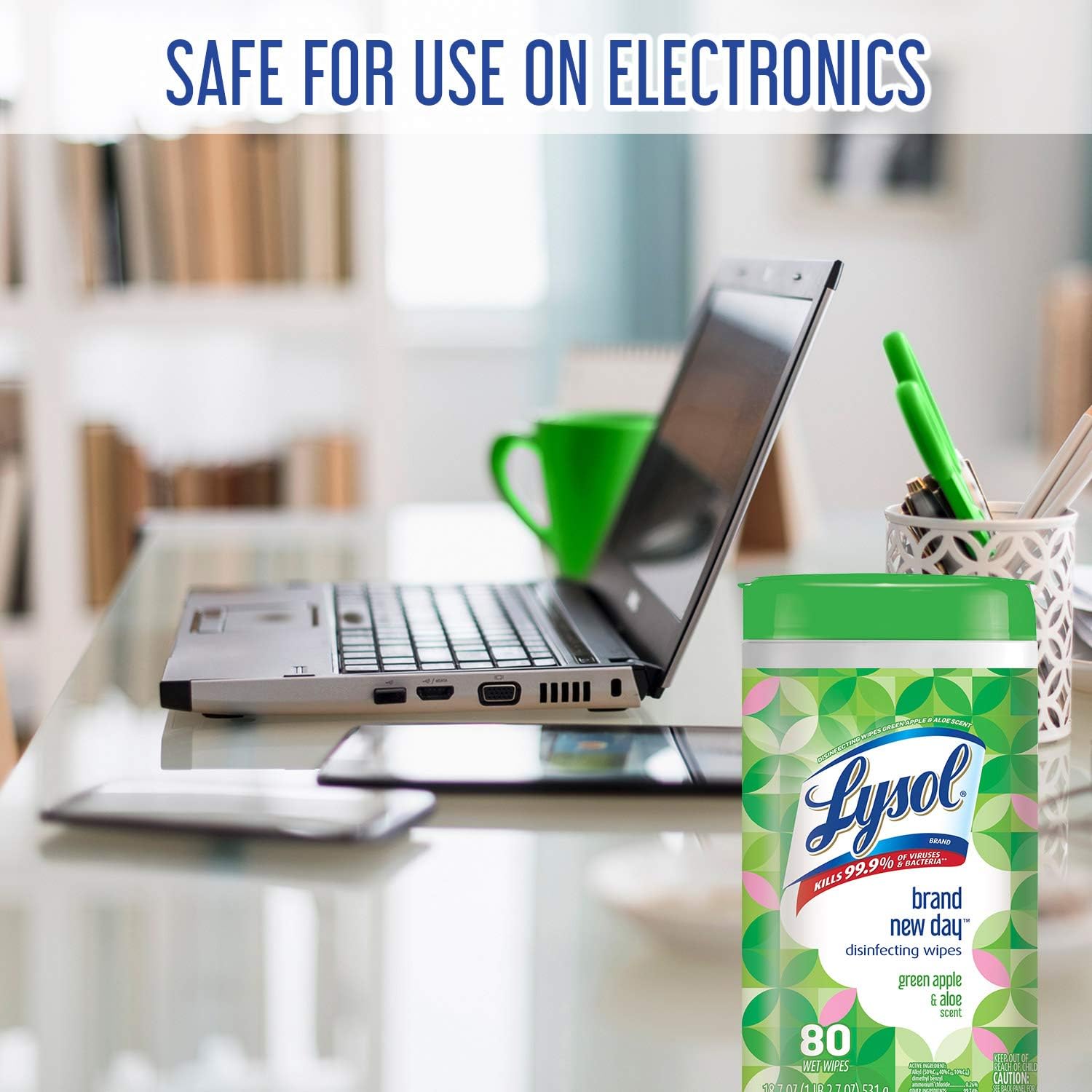 Lysol Disinfecting Wipes, Green Apple & Aloe, 80 Count