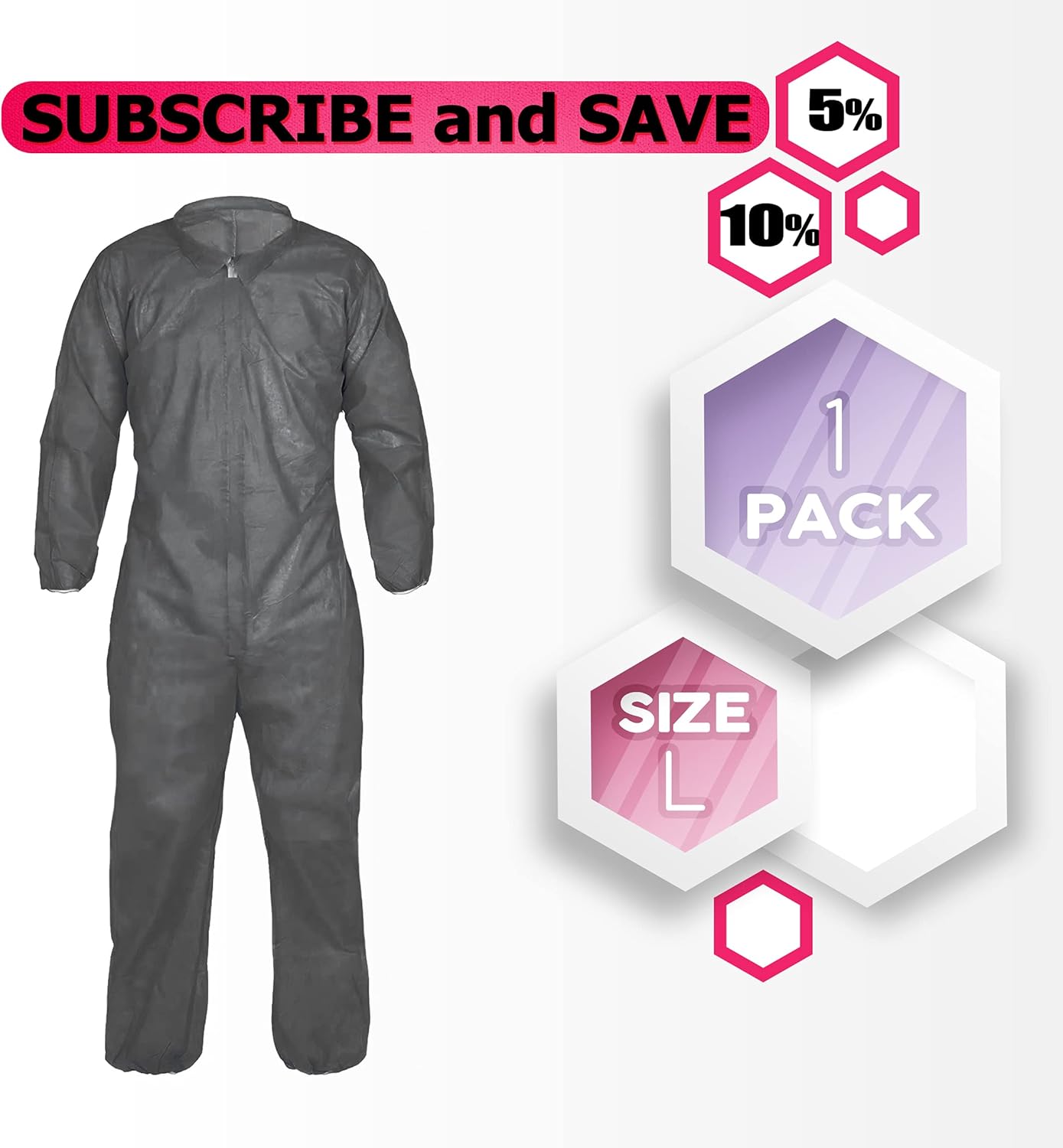 AMZ Basic Protection Coverall Gray Adult Disposable Coverall 100% Virgin Polypropylene Large Size Fabric Apparel with Zipper Front Entry and Elastic Wrists Unisex Workwear for Industrial Applications: Tools & Home Improvement