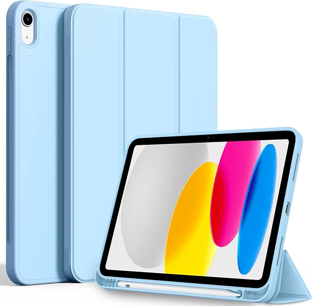CACOE Case for iPad 10th Generation with Pencil Holder 2022, Soft TPU Back 10th Gen Cover with Pen Holder iPad Protective Smart Stand Case for iPad 10 Generation - Blue