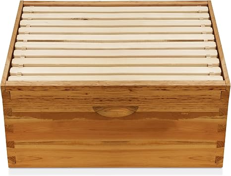 Honey Keeper 100% Beeswax Beehive 10 Frame Kit Super Box and 10 Deep Frames with Foundations for Langstroth Beekeeping