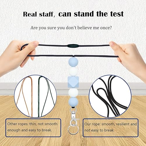 Miniatura 3 de POPLOPP 2 cordones bonitos para tarjetas de identificación y llaves para mujeres profesoras, cordón de silicona con cuentas con llavero para