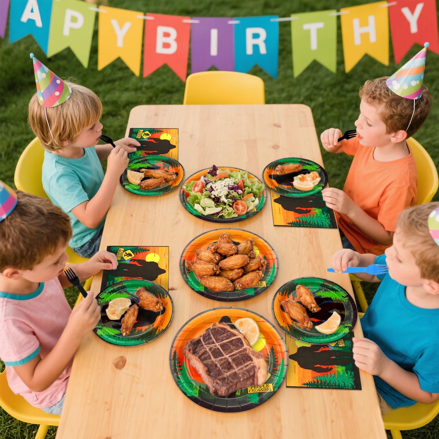 Party Supplies - Party Tableware - Dinner Plates, Dessert Plates, Napkins, Forks for Men Outdoor Jungle Party Supplies, Serves 25