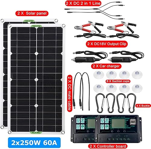 Miniatura 3 de CAJUCA Panel solar 2 unids 250 W 500 W Kit de panel solar 12 V USB con controlador de 100 A Flexible Monocristalino Sistema de Energía Solar Cargador