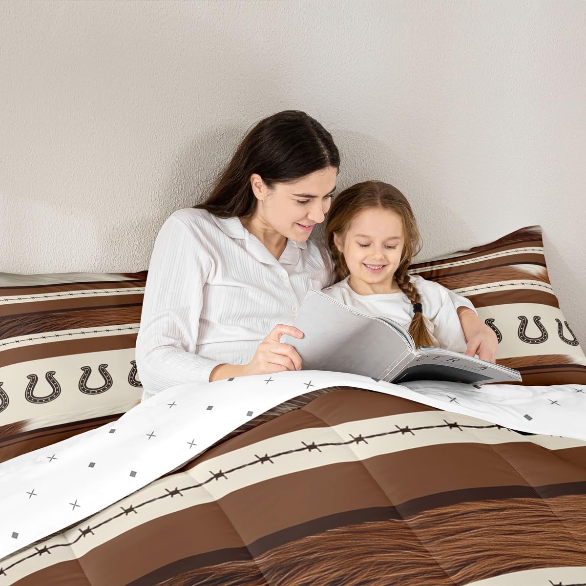 Feelyou Western Bedding Set Rustic Farmhouse Comforter Set Horse Hoof Nail Cowboy Comforter Cover for Boys Girls Teens Decor Cowhide Duvet Set Twin Size with 1 Pillow Case Boys