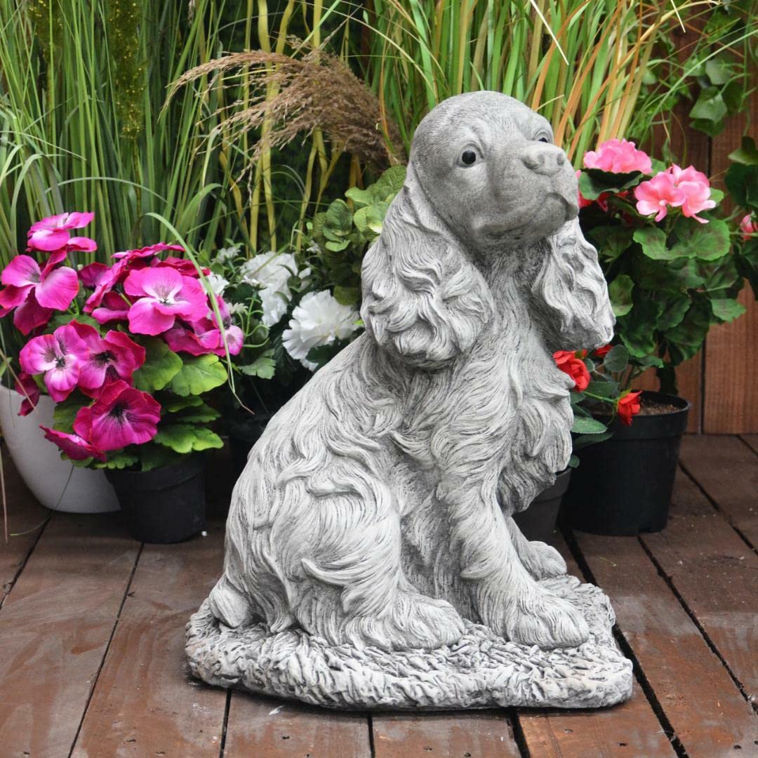 DGS STATUES – Stone Cast, Sitting Cute Cocker Spaniel, Detailed Fur, Small, Hand Finished, Statue, Sculpture