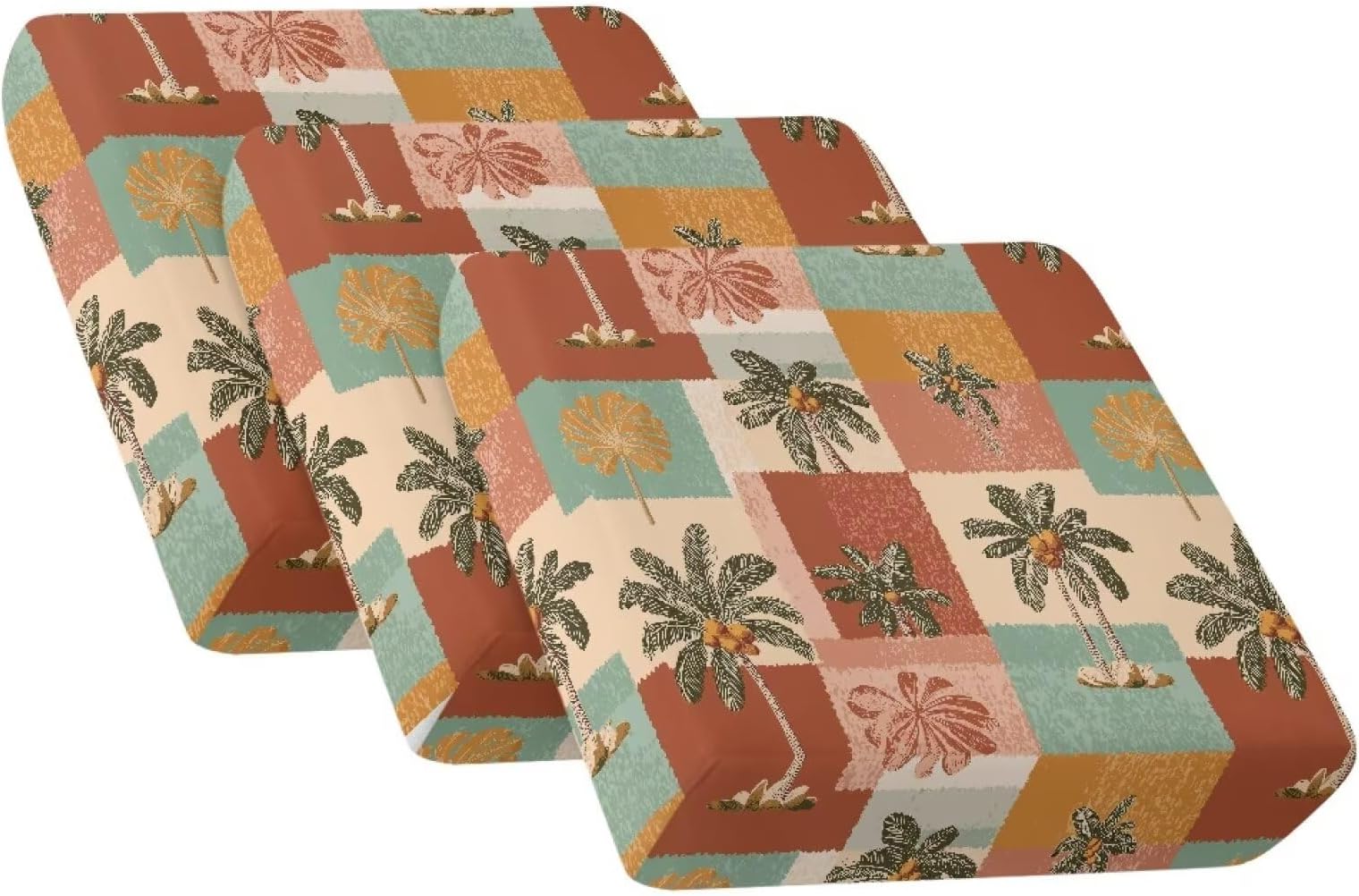 Merkmak Coconut Tree Sofa Cushion Covers Replacement 3Pcs Retro Cushion Covers for Outdoor Furniture Protector for Indoor Soft Stretchable Sofa Slipcover with Straps