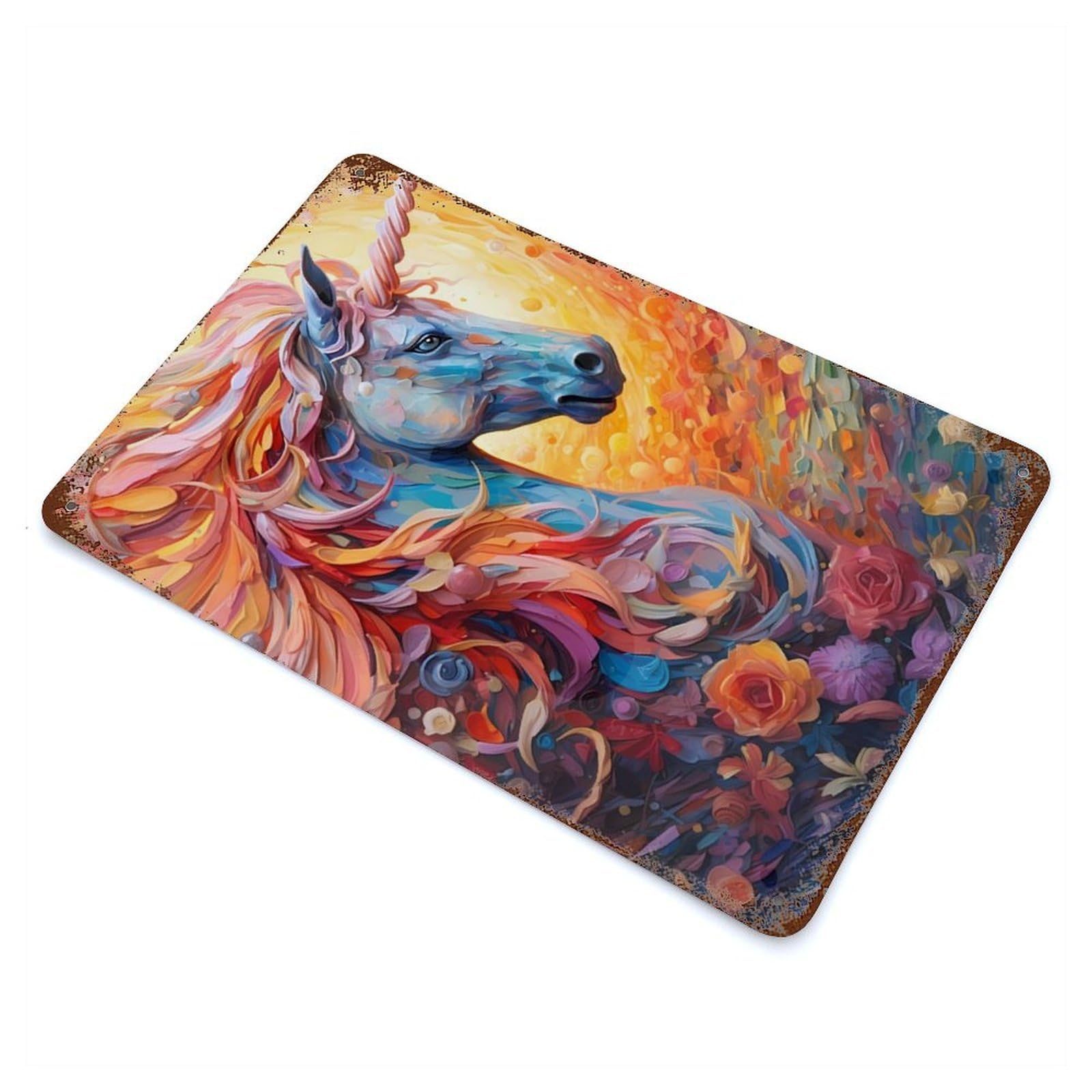Unicorn Colorful Decorative Tin Sign 11.8"x7.9", Rustic Home Decor for Garage, Pub Or Kitchen