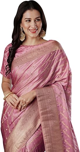 AKHILAM Women's Satin Silk Ethnic Motif Woven Design Saree With Unstitched Blouse (ARYA4401_FL_Parent)