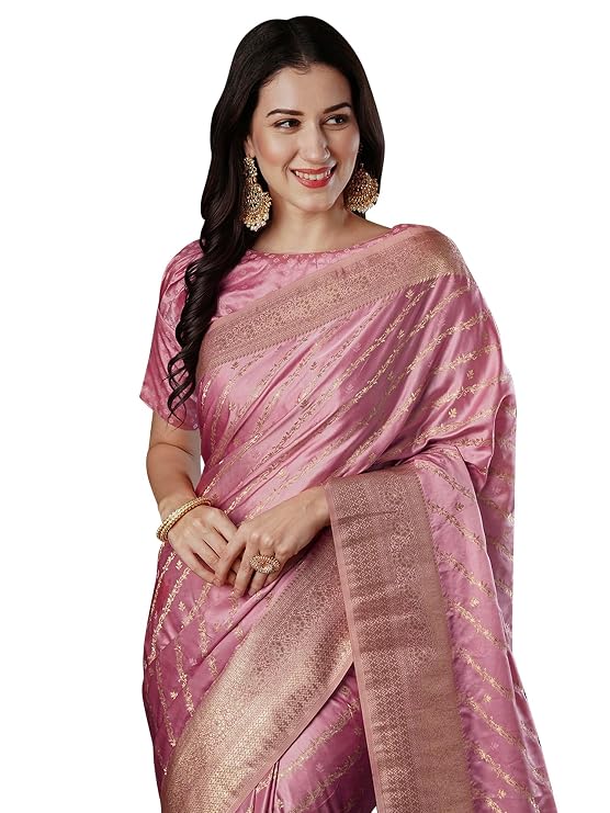 AKHILAM Women's Satin Silk Ethnic Motif Woven Design Saree With Unstitched Blouse (ARYA4401_FL_Parent)