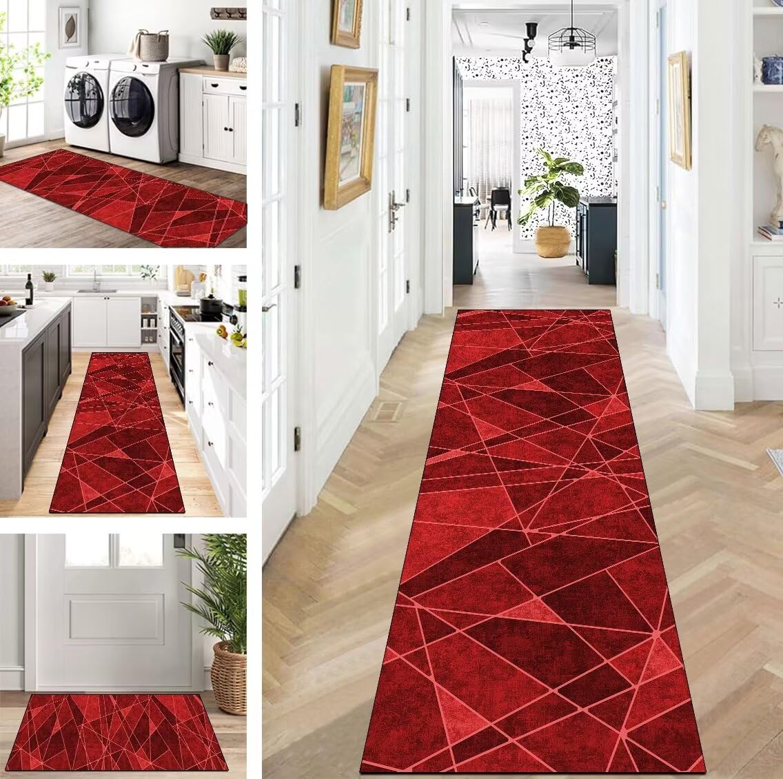 Tapis de couloir au mètre lavable et personnalisable style vintage blanc et vert