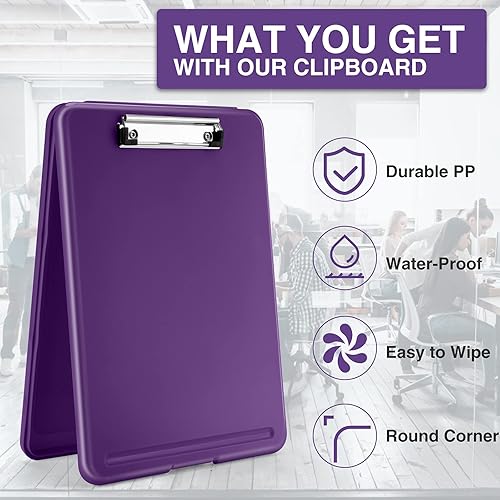 Vista 63 de Sooez - Portapapeles con almacenamiento, de plástico con clip de perfil bajo, resistente, plegable, cubierta impermeable para portapapeles