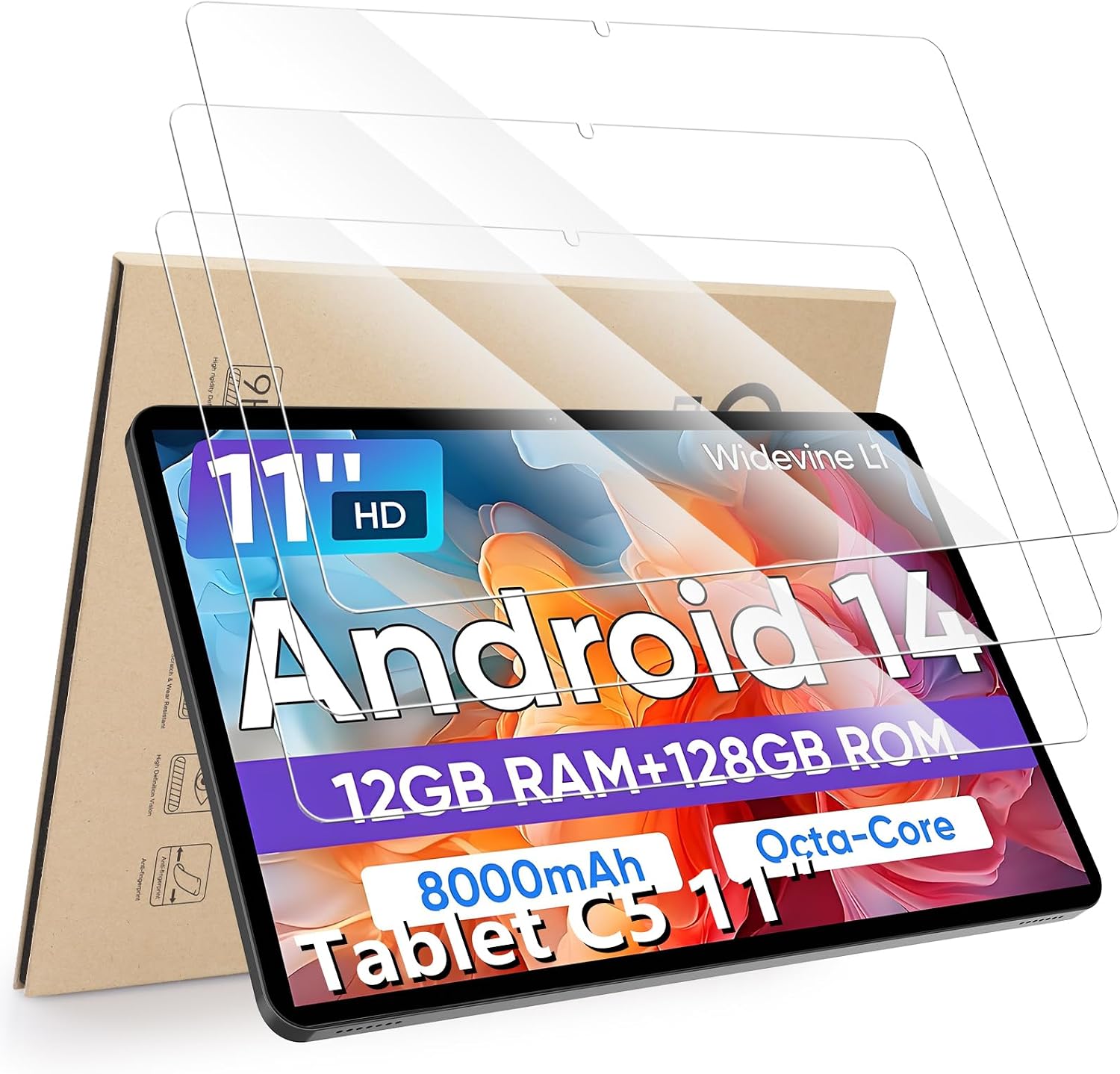 Hianjoo 3-Pack Screen Protector Compatible with COLORROOM Tablet C5 11 inch 2026, Tempered Glass [HD Clarity] [9 Hardness] [Anti-Scratch] [Easy Installation]