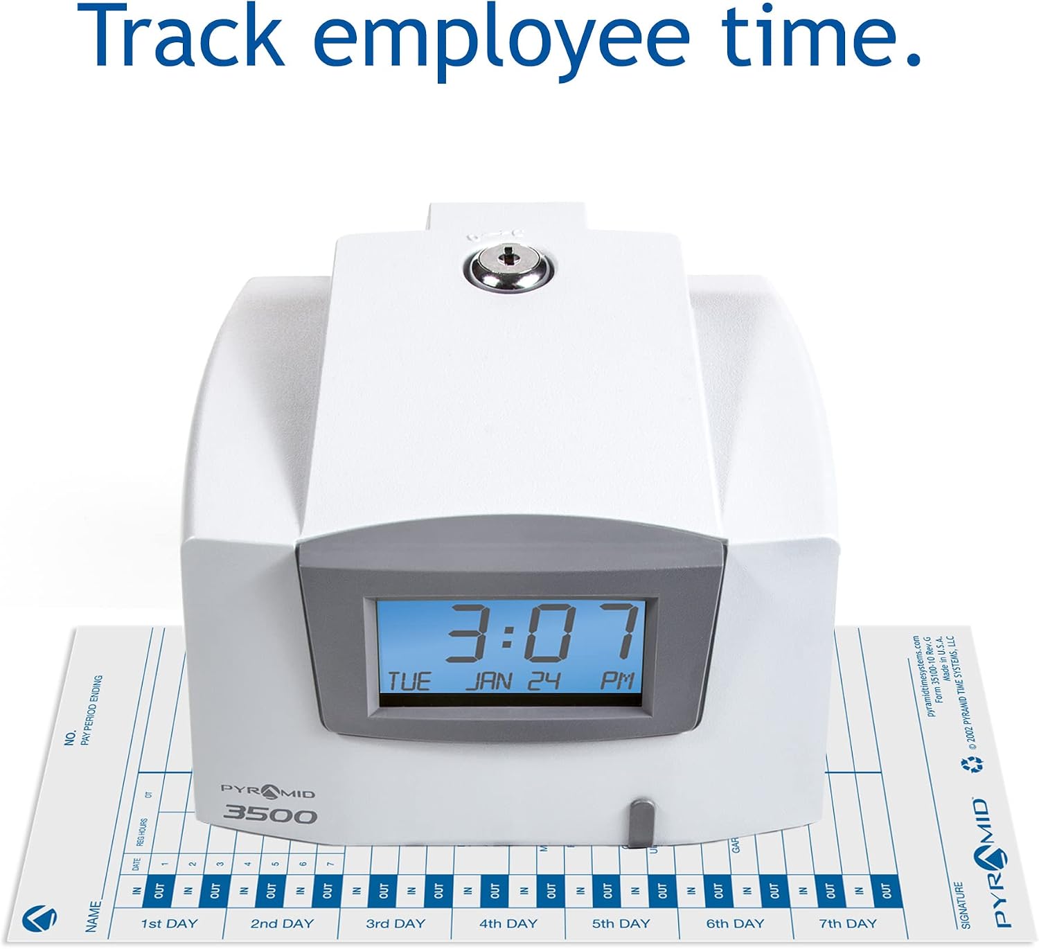 Pyramid Time Systems, 3500 Time Clock & Document Stamp, includes Pyramid 3500 Time Clock & Document Stamp, 25 Time Cards, 2 Ribbons & 2 Security Keys