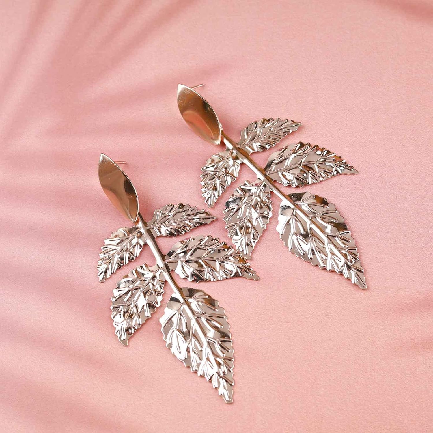 Bohemian Metal Leaf Dangle Earrings Gold hammered Leaf Earrings Large Leaf Stud Earrings Statement Leaf Plant Earrings Jewelry for Women Gifts - Image 4
