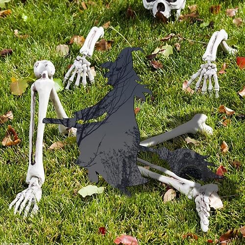 Miniatura 5 de Decoraciones de Halloween al aire libre, silueta de bruja negra de Halloween con estacas, letreros de acrílico de Halloween para patio, fiesta,
