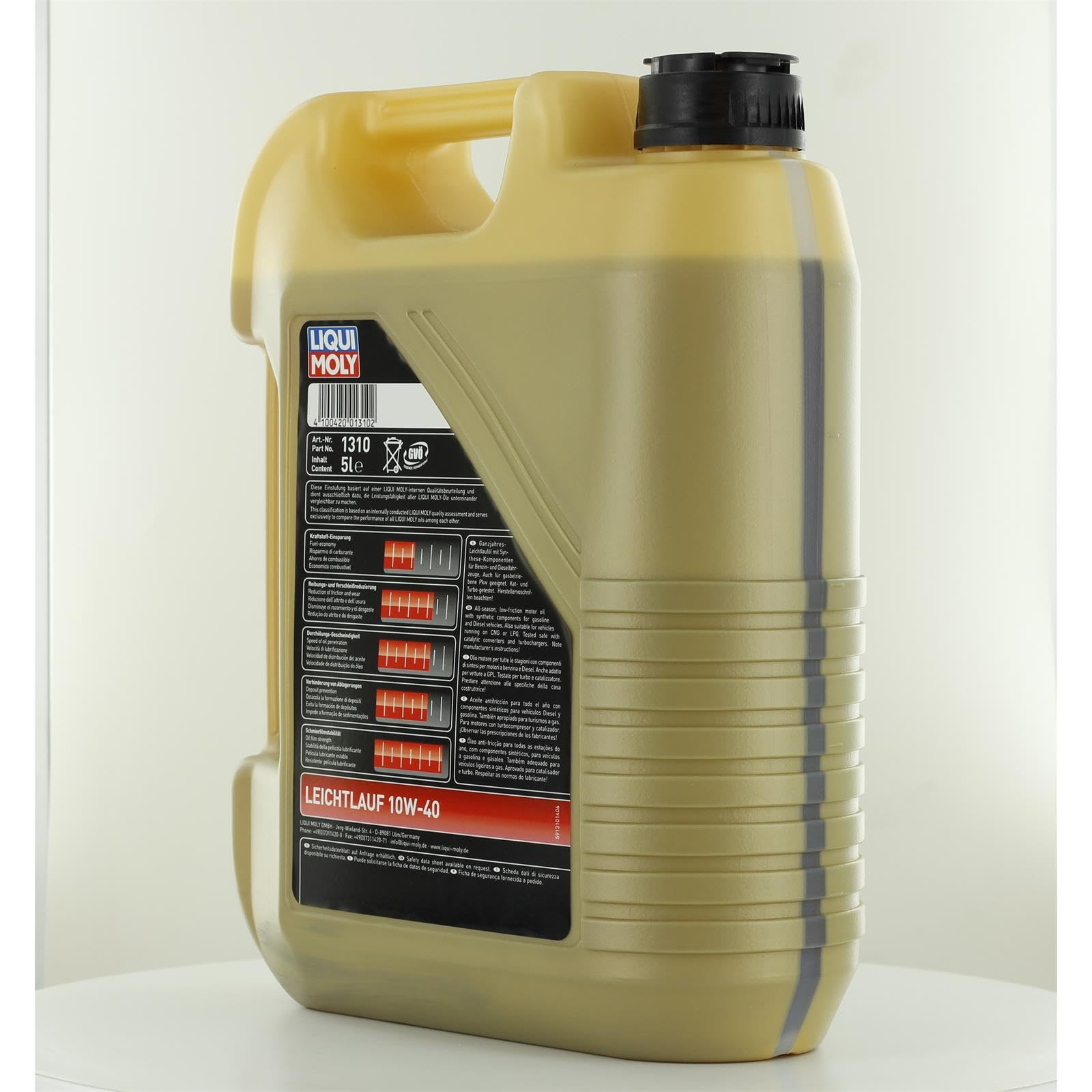 LIQUI MOLY Huile moteur Leichtlauf 10W-40 Huile en partie synthétique huile ACEA A3/B4 API SP 5 L Compatible avec VW Golf 4 3/5 portes 1J1 Golf 5 3/5 portes 1K1 Polo IV 3/5 portes 9N, 9A, SEAT, AUDI