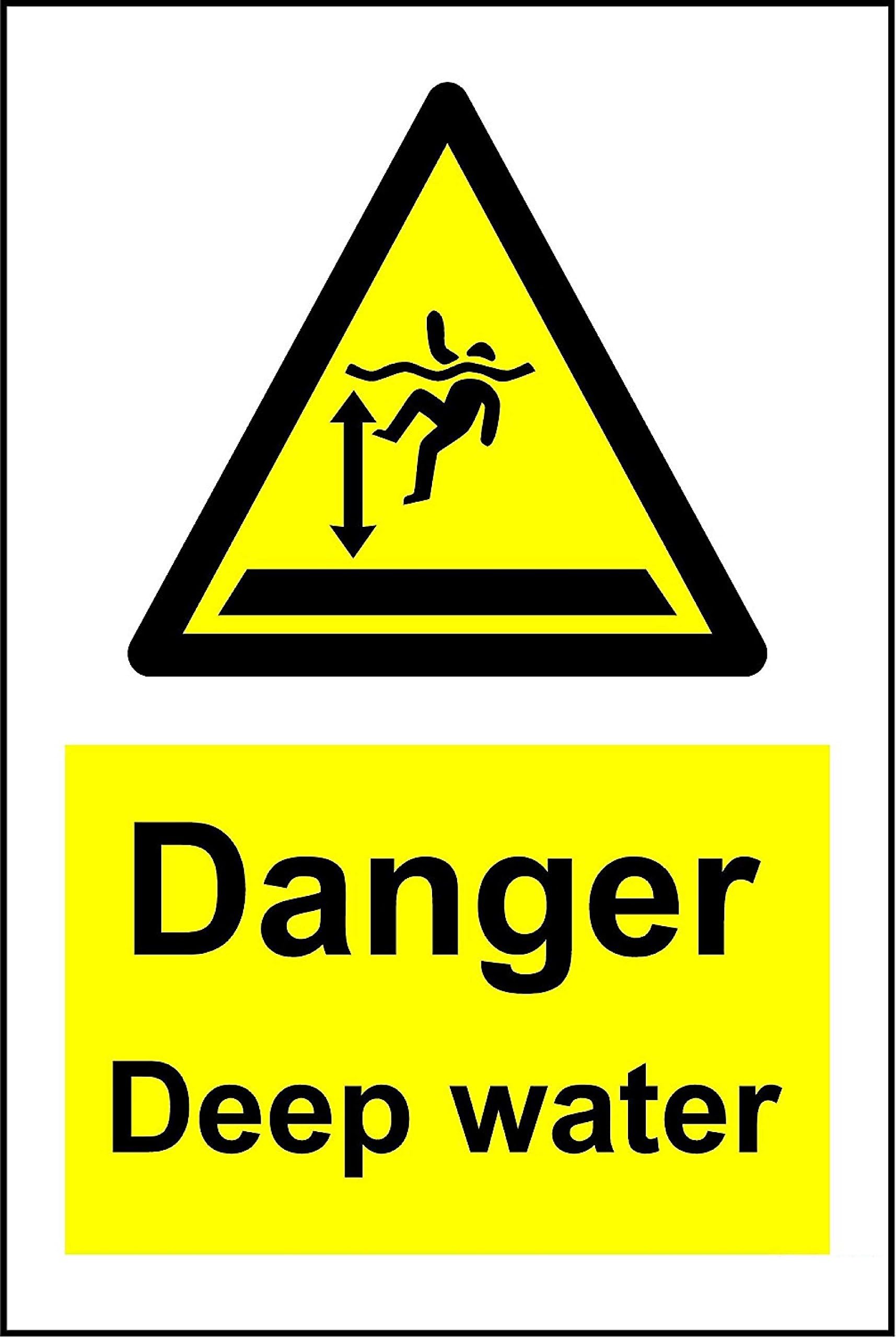 Danger deep water safety sign - 1.2mm rigid plastic 300mm x 200mm