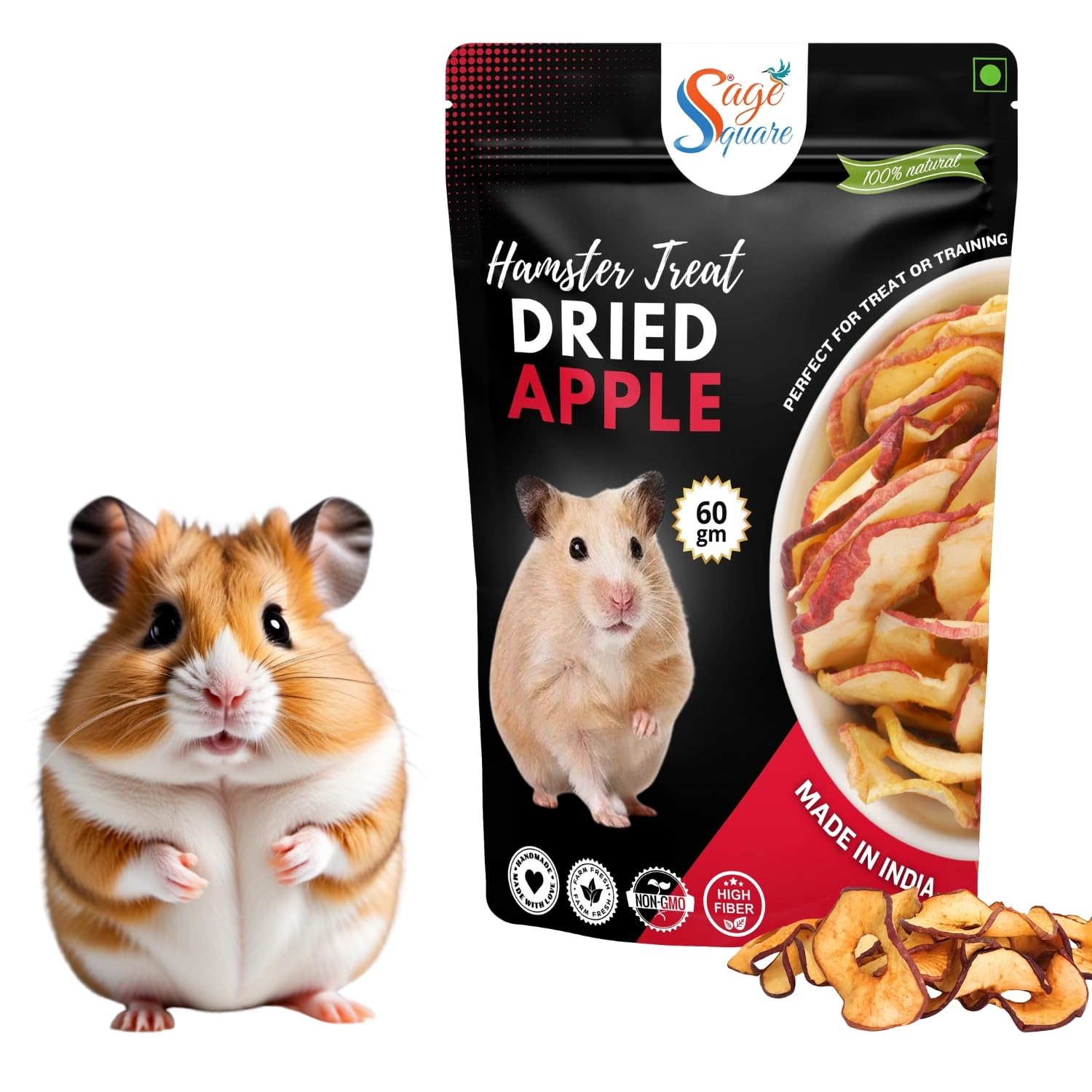 Sage Square Hamster Dried Apple Flakes Treats – Natural, Healthy & Tasty Snacks | Rich in Fiber & Vitamins | No Artificial Preservatives | Low Fat & Digestible | Ideal for Training, Chewing | 60g-image-6