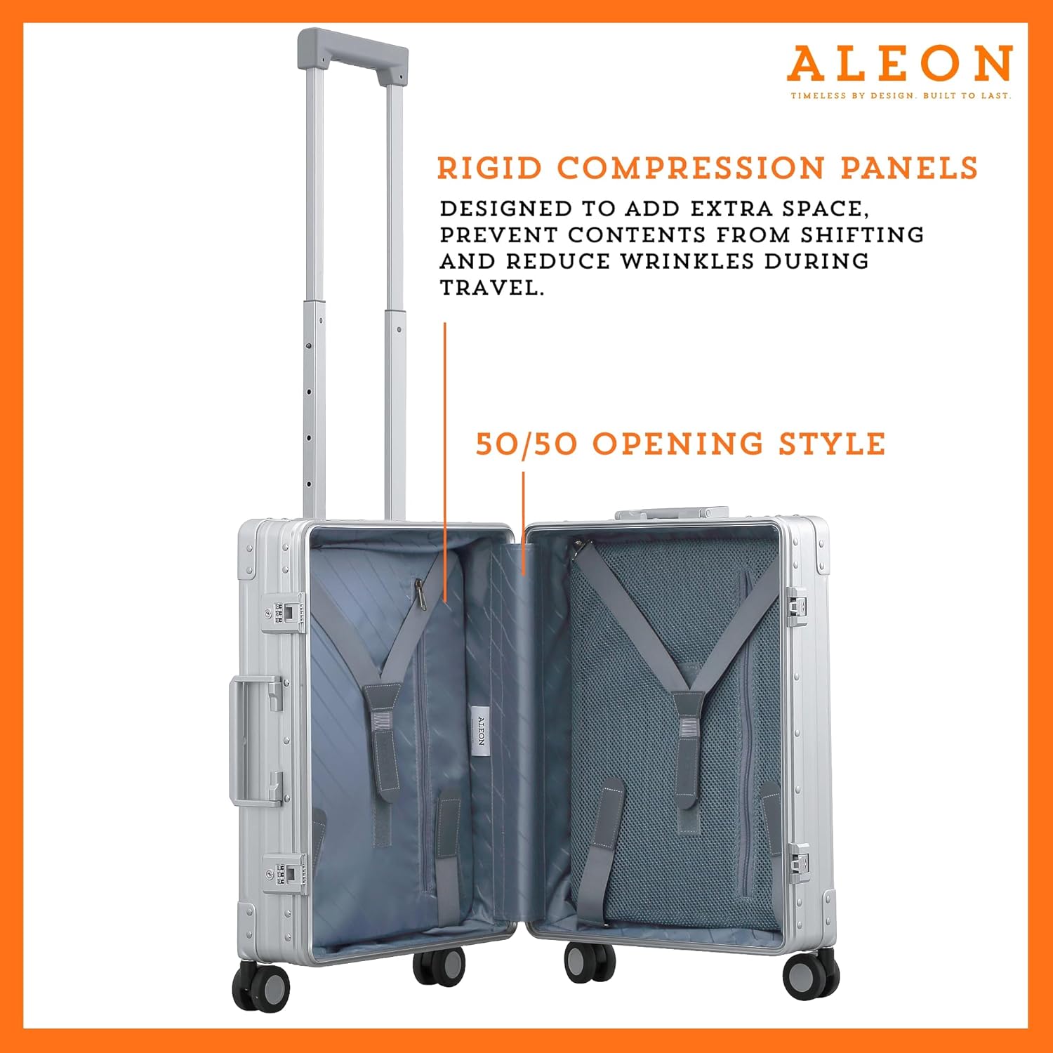 Aleon All Aluminum Lightweight 21" Premium International Carry-On Luggage - Hardside Carry-On Suitcase, TSA Approved, Hard Shell Suitcase, Airline Approved Hard Spinner Wheels Luggage (Platinum)