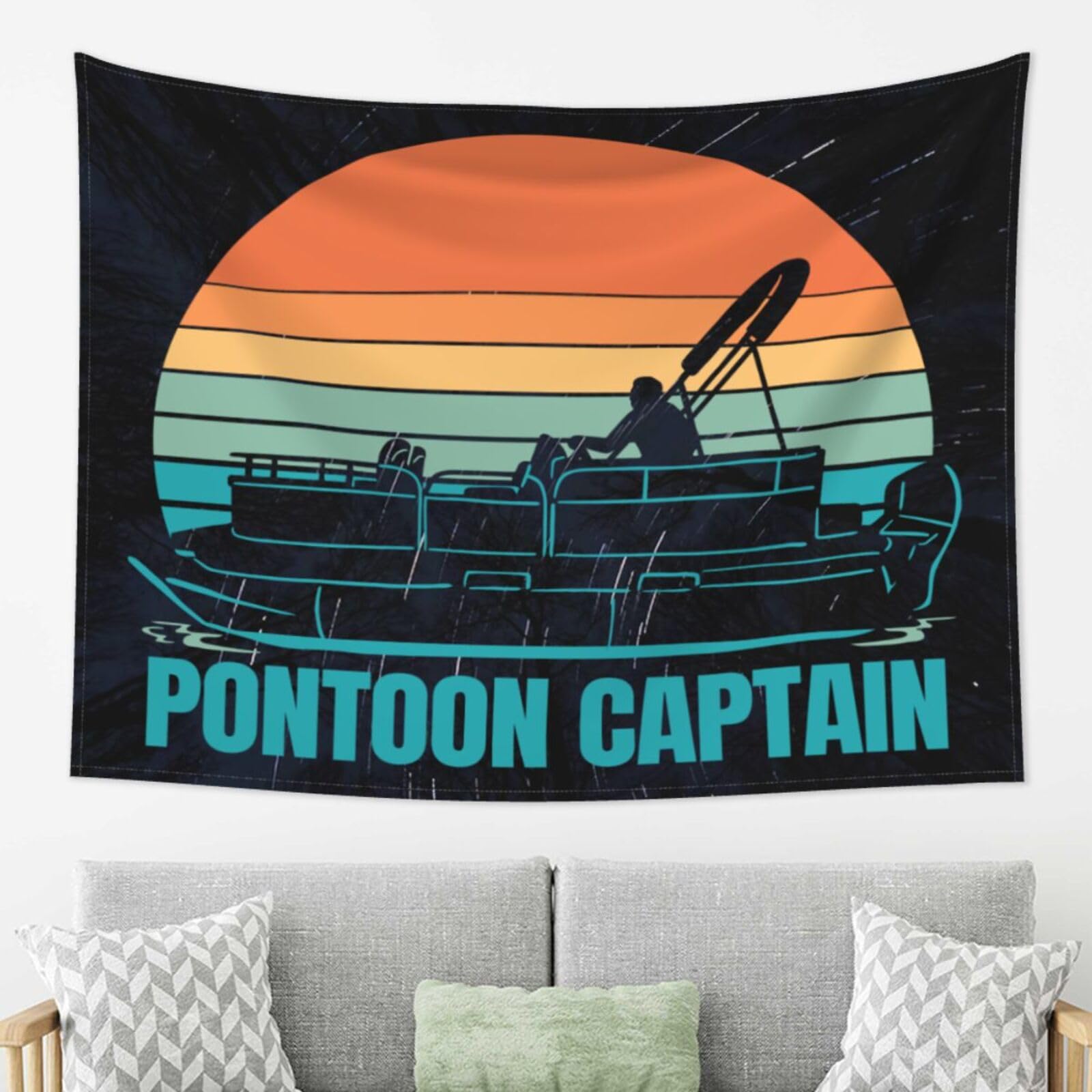 Pon-toon Cap-Tain - Pon-toon Boat - Pon-tooning Party Gifts For Women Men Tapestry Wall Hanging Tapestries Picnic Sheet Wall Decor Blanket Wall Art Hippie Bedroom Décor 80x60 inch