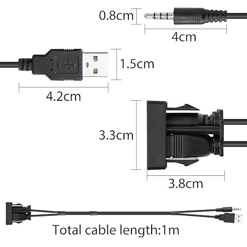 Miniatura 4 de YACSEJAO Cable de montaje empotrado USB 2.0+0.138 in AUX Cable de montaje en panel de tablero para automóvil, barco y motocicleta, 3.3 ft3.3 pies