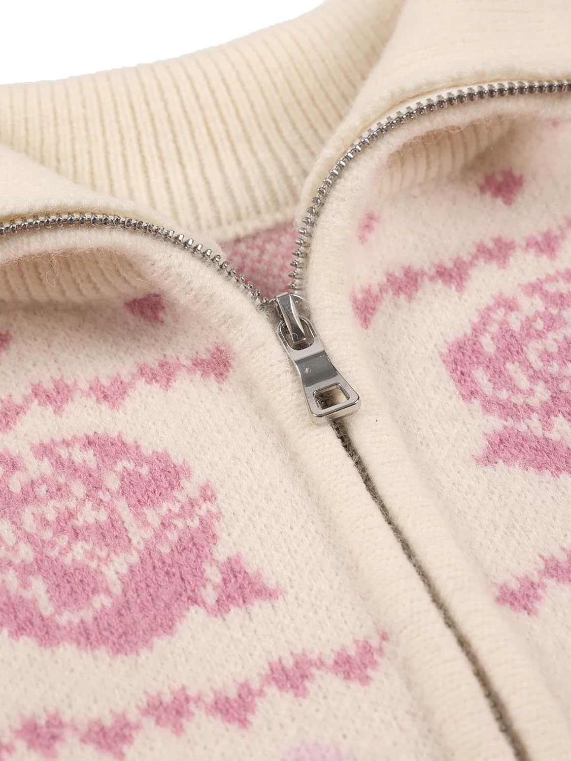 Girls Cardigan Sweater Zip Up Winter Coat White Knit Rose Heart Design, Kids School Uniform Fall Jack for Girls 6-16Y - Image 5