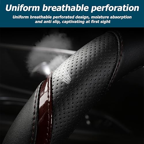 Miniatura 3 de BESULEN Funda de cuero para volante de automóvil, antideslizante y transpirable para hombres y mujeres, universal de 15 pulgadas, protector para la