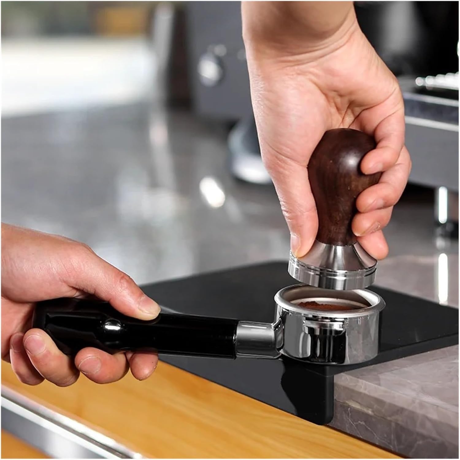 53MM Coffee Bottomless Portafilter Stainless Steel Machine,Compatible For La Spaziale Filter，Holder Wooden Handle Professional Accessory