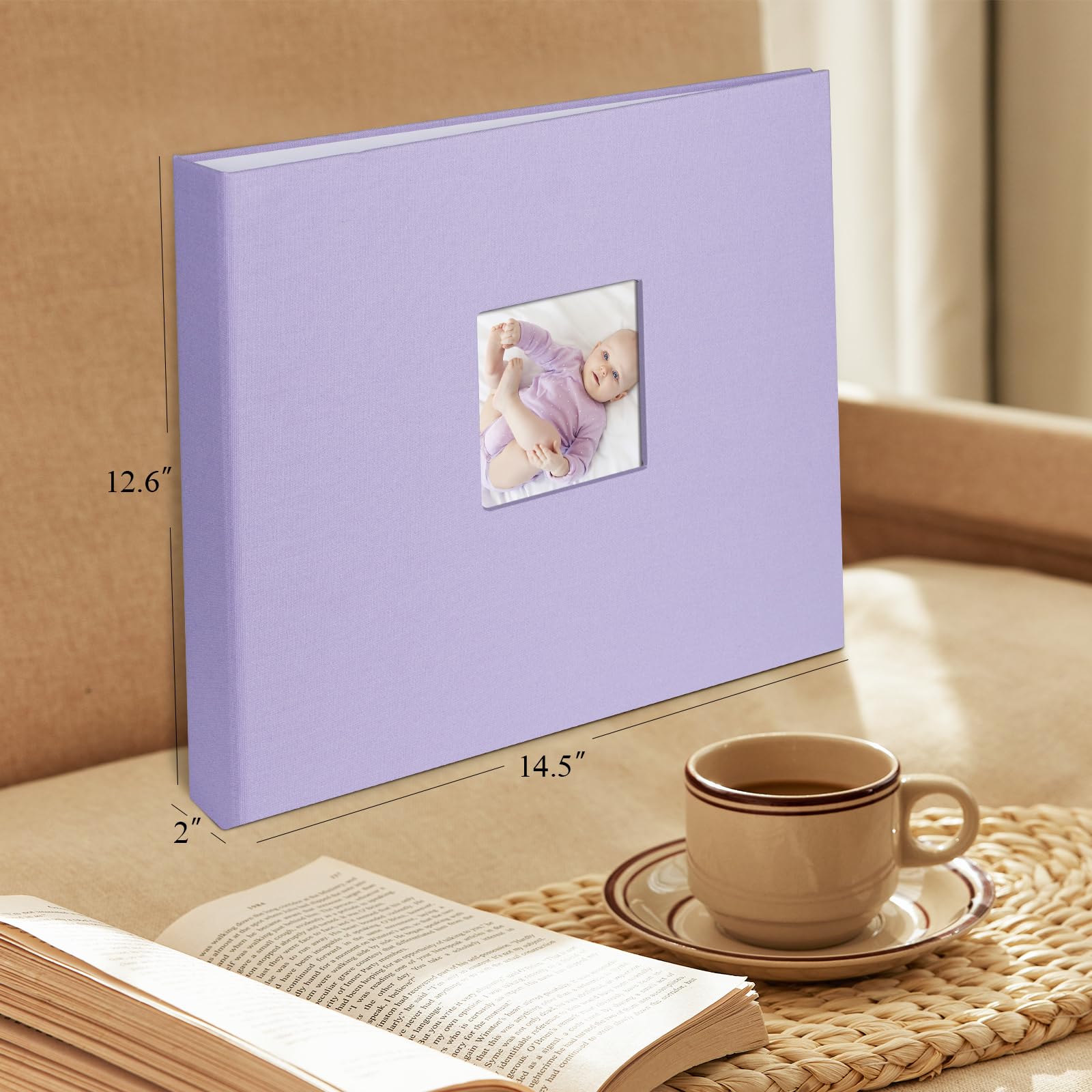 Album fotografico con 30 buste in plastica, 60 pagine e copertina in tessuto, 30 anelli, 30 x 30 cm, per bambini, viaggi, matrimoni, anniversari, avventure dei bambini (copertina viola/pagine bianche)
